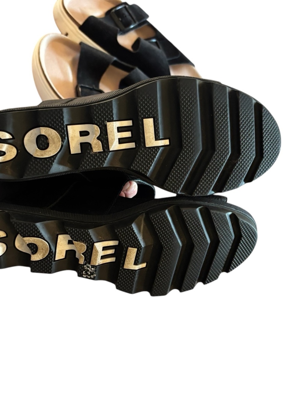 Sorel Sandals Womens 10 Joanie II Slingback Wedge Open Toe Black Leather Casual - Picture 7 of 9